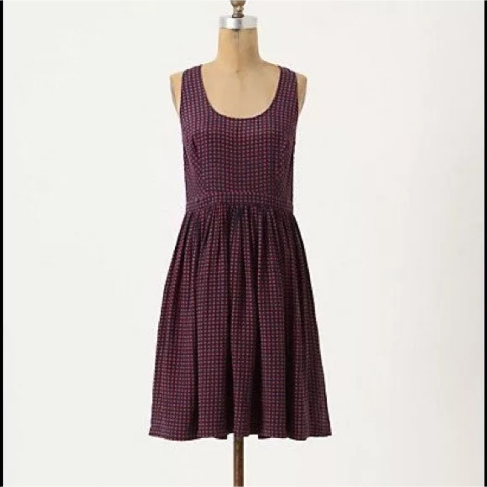 Anthropologie Maple Silk Dress Navy w red print 4